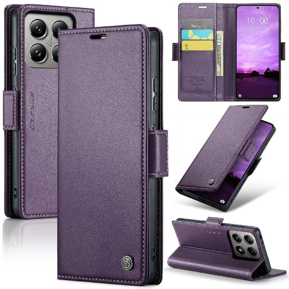(Purple) Flip Case For Xiaomi 14T Pro Card Slot Kickstand Anti Fraud Wallet Case Shockproof Case Purple 764549467884