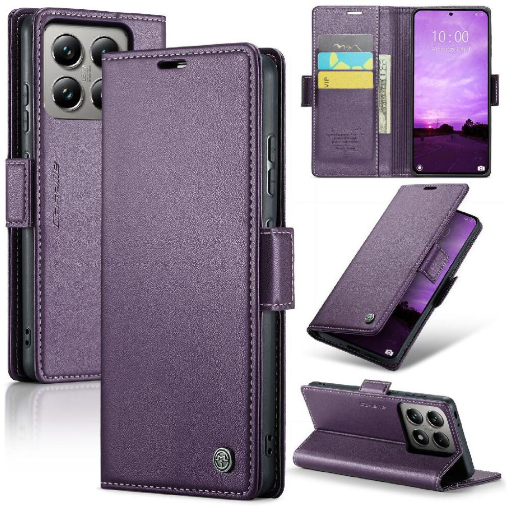 (Purple) Flip Case For Xiaomi 14T Card Slot Anti Fraud Wallet Case Shockproof Case Kickstand Purple 764549467945