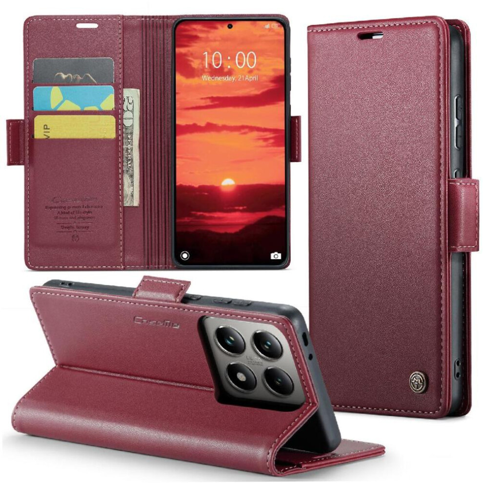 (Red) Flip Case For Xiaomi 14T Card Slot Anti Fraud Wallet Case Shockproof Case Kickstand Red 764549467938