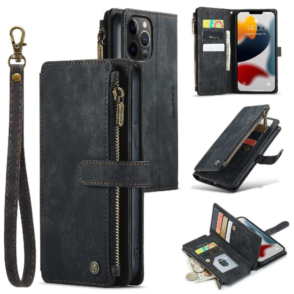 (Black) Flip Case For Iphone 12 Promax Drivers License Card Slots Drivers License Card Slots With Card Holder Black 764549468232