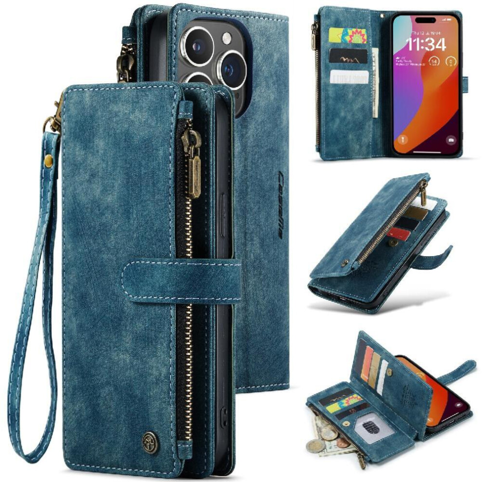 (Blue) Flip Case For Iphone 15 Promax Drivers License Card Slots Drivers License Card Slots With Card Holder Blue 764549468409