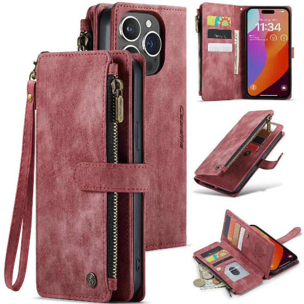 (Red) Flip Case For Iphone 15 Promax Drivers License Card Slots Drivers License Card Slots With Card Holder Red 764549468379