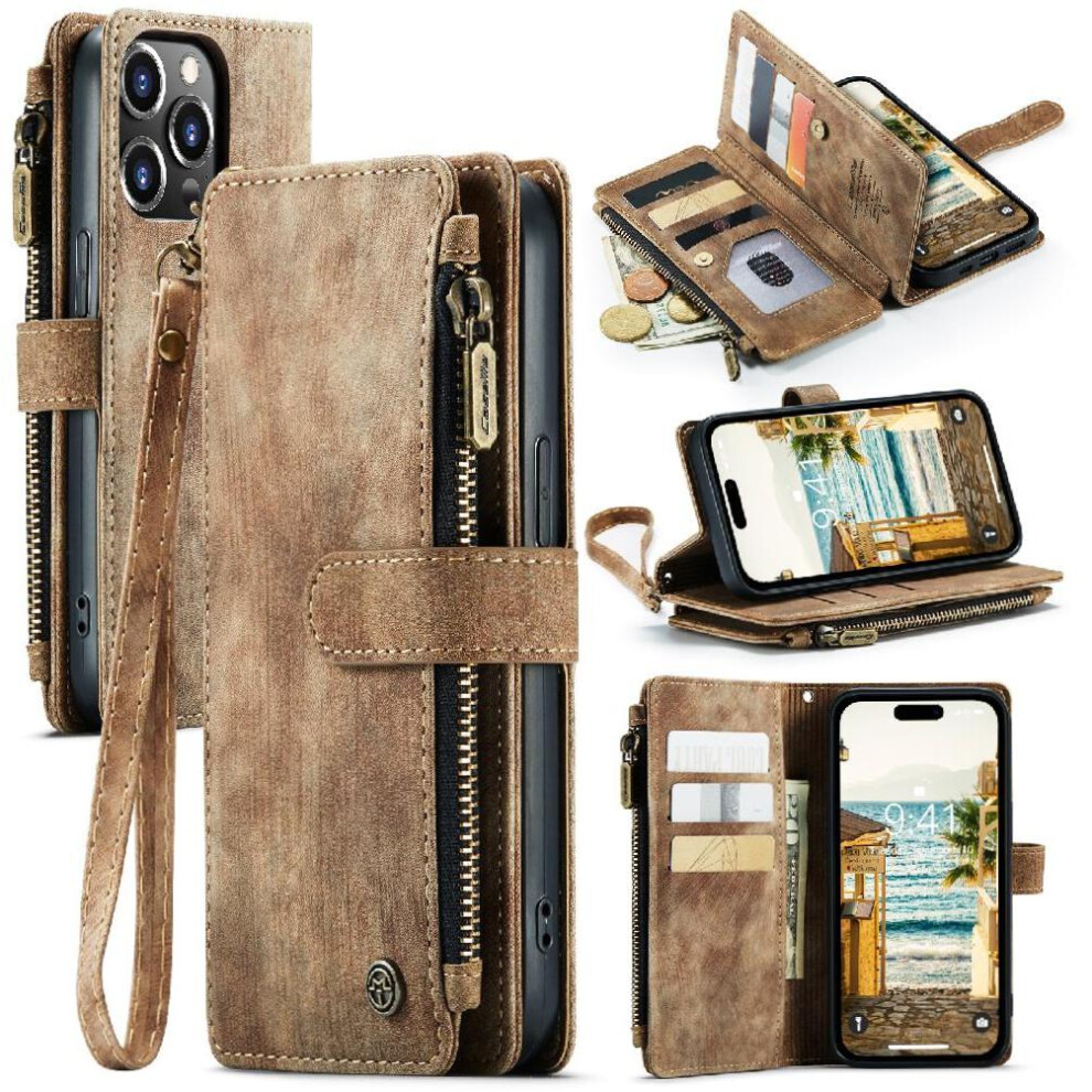 (Brown) Flip Case For Iphone 14 Promax Drivers License Card Slots Drivers License Card Slots With Card Holder Brown 764549468423