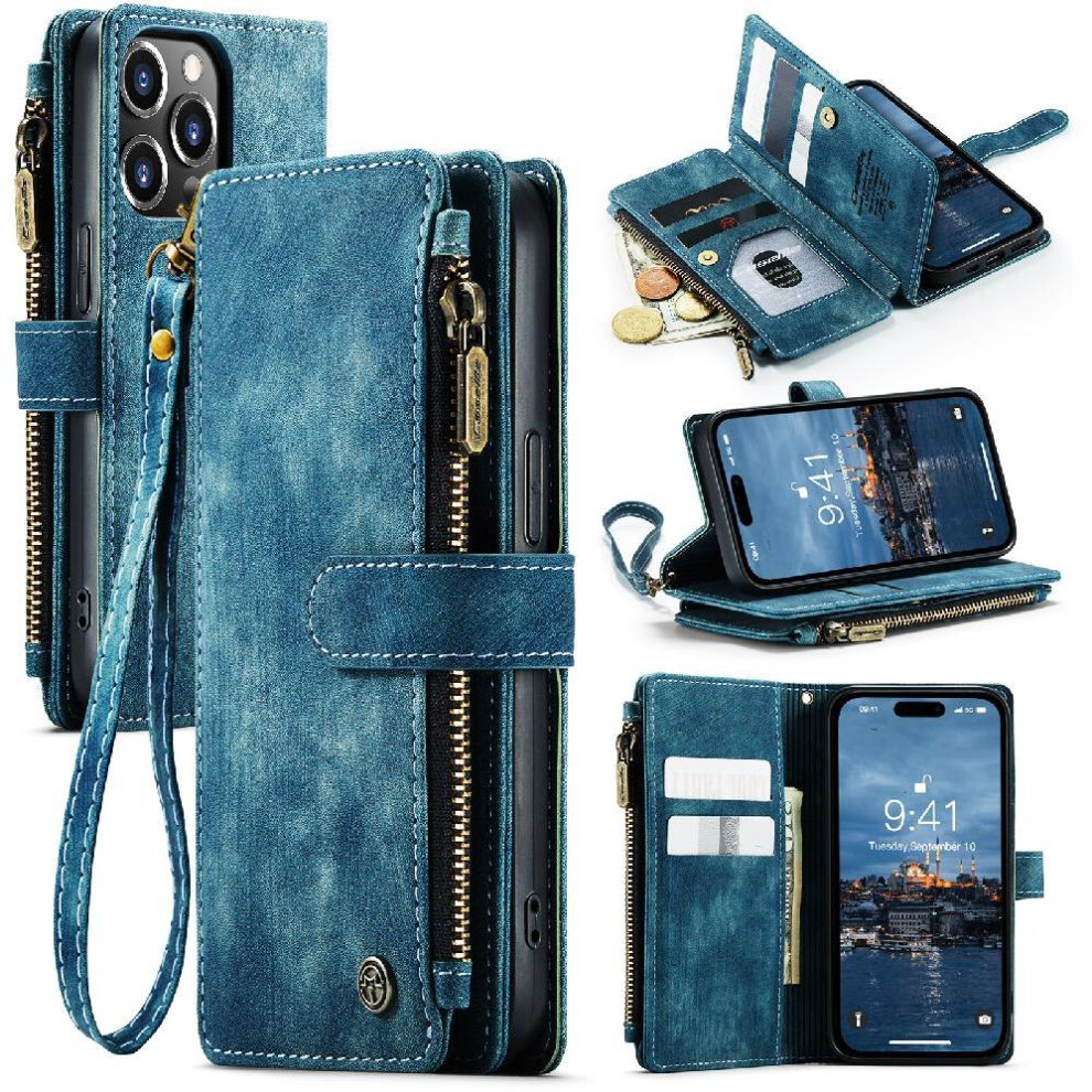 (Blue) Flip Case For Iphone 14Pro Drivers License Card Slots Drivers License Card Slots With Card Holder Blue 764549468485