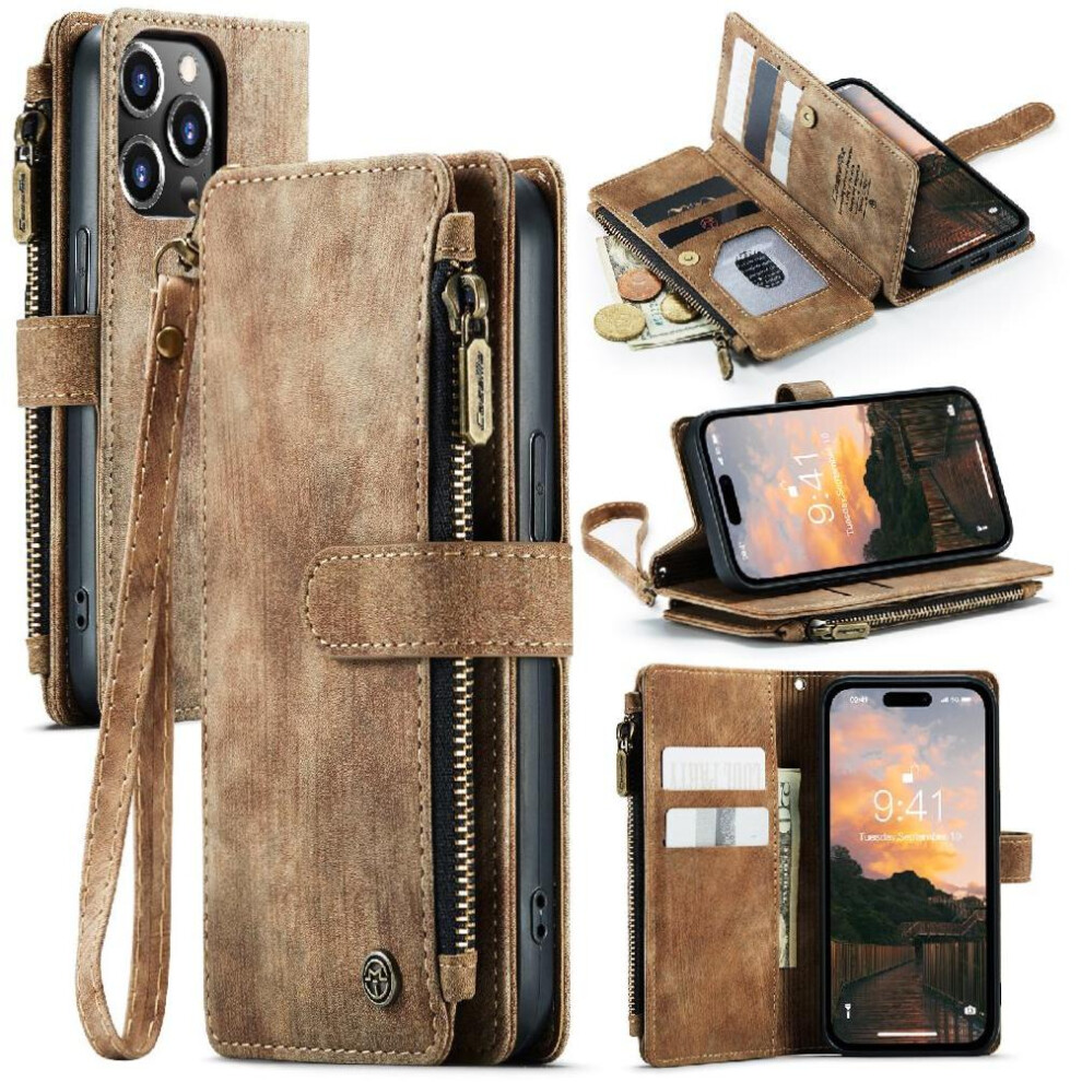 (Brown) Flip Case For Iphone 14Pro Drivers License Card Slots Drivers License Card Slots With Card Holder Brown 764549468461