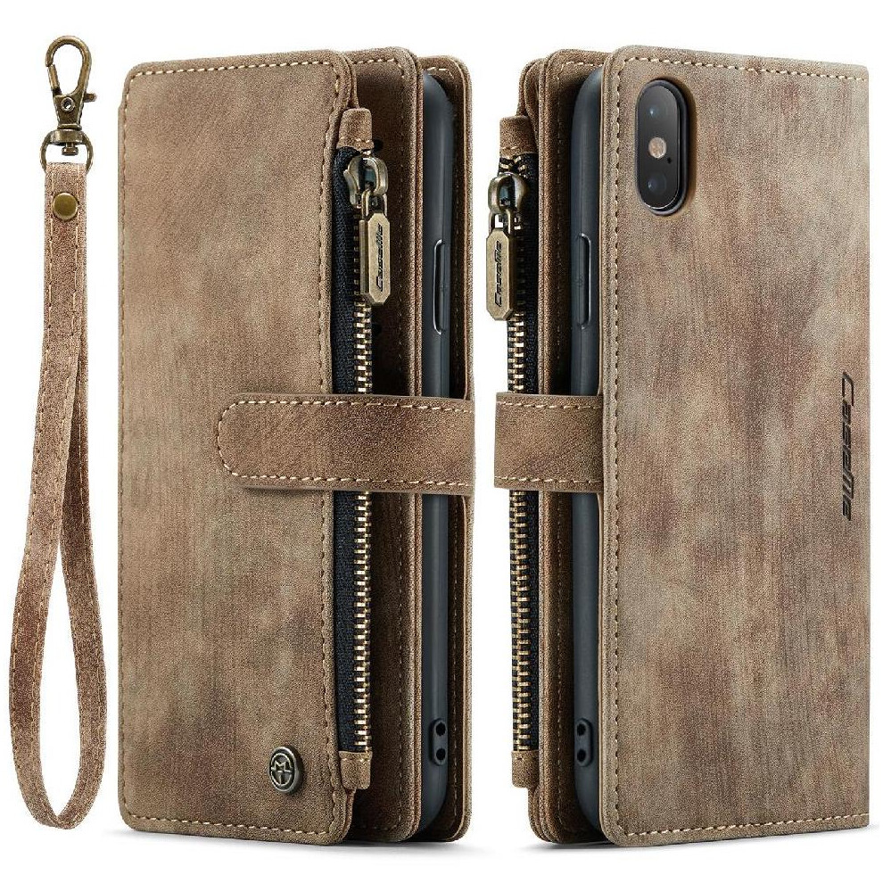 (Brown) Flip Case For Iphone Xs Drivers License Card Slots With Card Holder Drivers License Card Slots Brown 764549468584