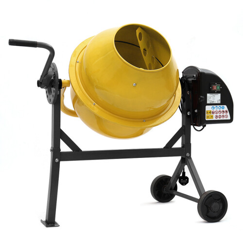 63L Portable Cement Mixer with Wheels, Yellow