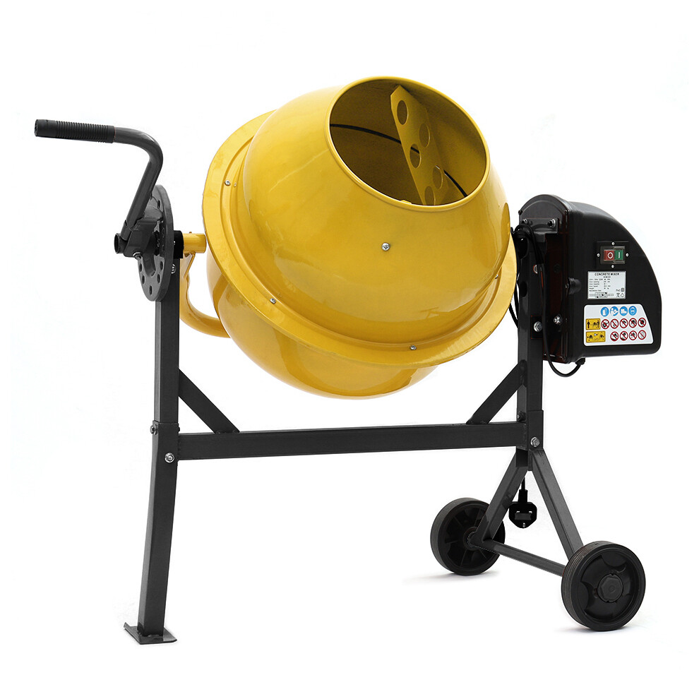 63L Portable Cement Mixer with Wheels, Yellow