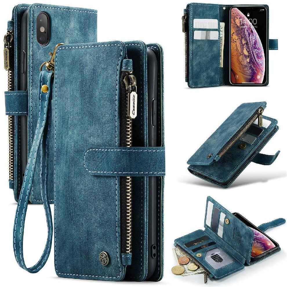 (Blue) Flip Case For Iphone X Drivers License Card Slots Drivers License Card Slots With Card Holder Blue 764549468645