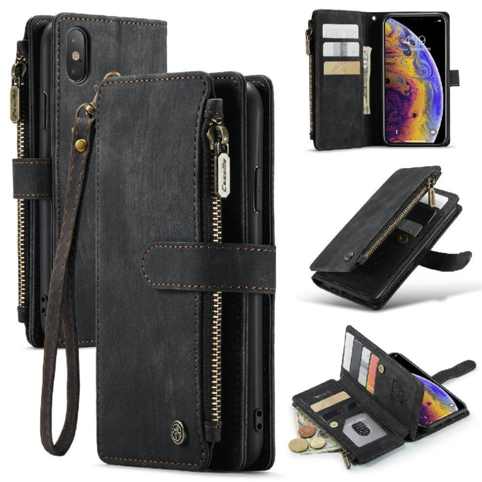 (Black) Flip Case For Iphone Xsmax Drivers License Card Slots With Card Holder Drivers License Card Slots Black 764549468676