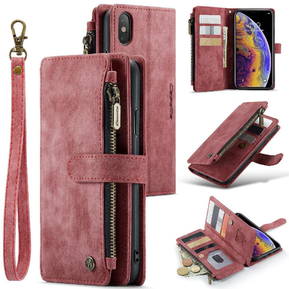 (Red) Flip Case For Iphone Xsmax Drivers License Card Slots With Card Holder Drivers License Card Slots Red 764549468652