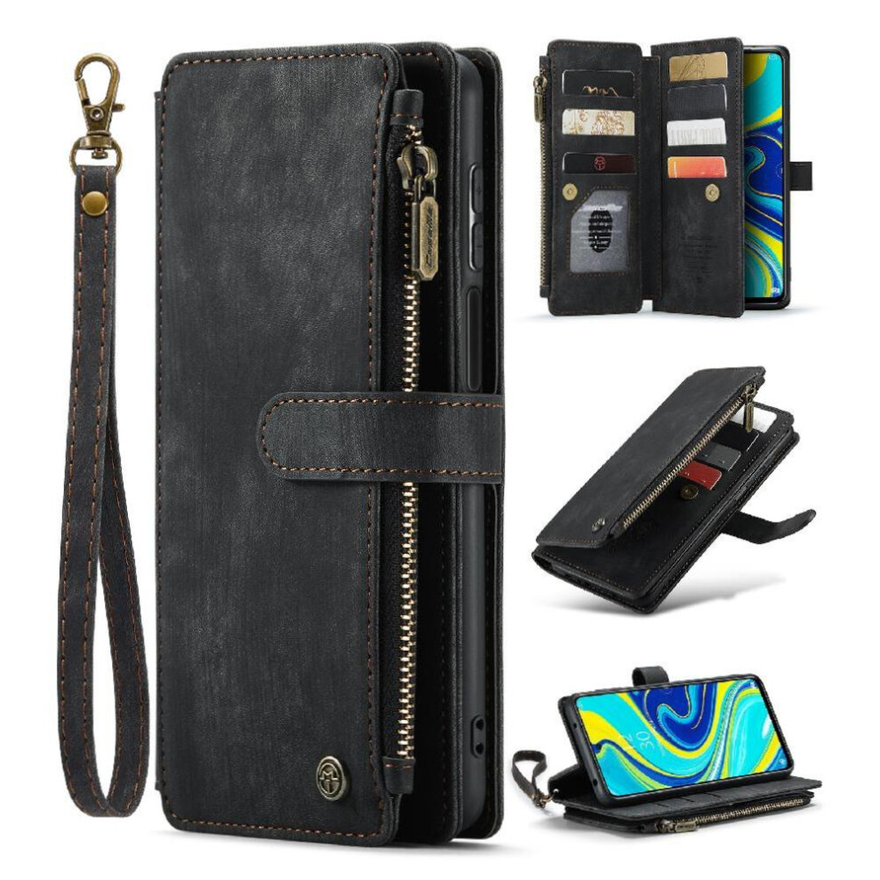 (Black) Flip Case For Xiaomi Redmi Note 9 Pro 4G Drivers License Card Slots With Card Holder Drivers License Card Slots Black 764549468836