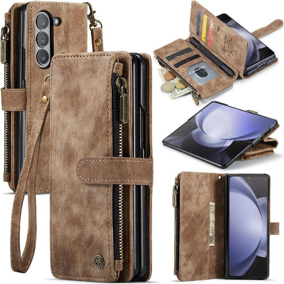 (Brown) Flip Case For Samsung Galaxy Z Fold5 Drivers License Card Slots Drivers License Card Slots With Card Holder Brown 764549468980