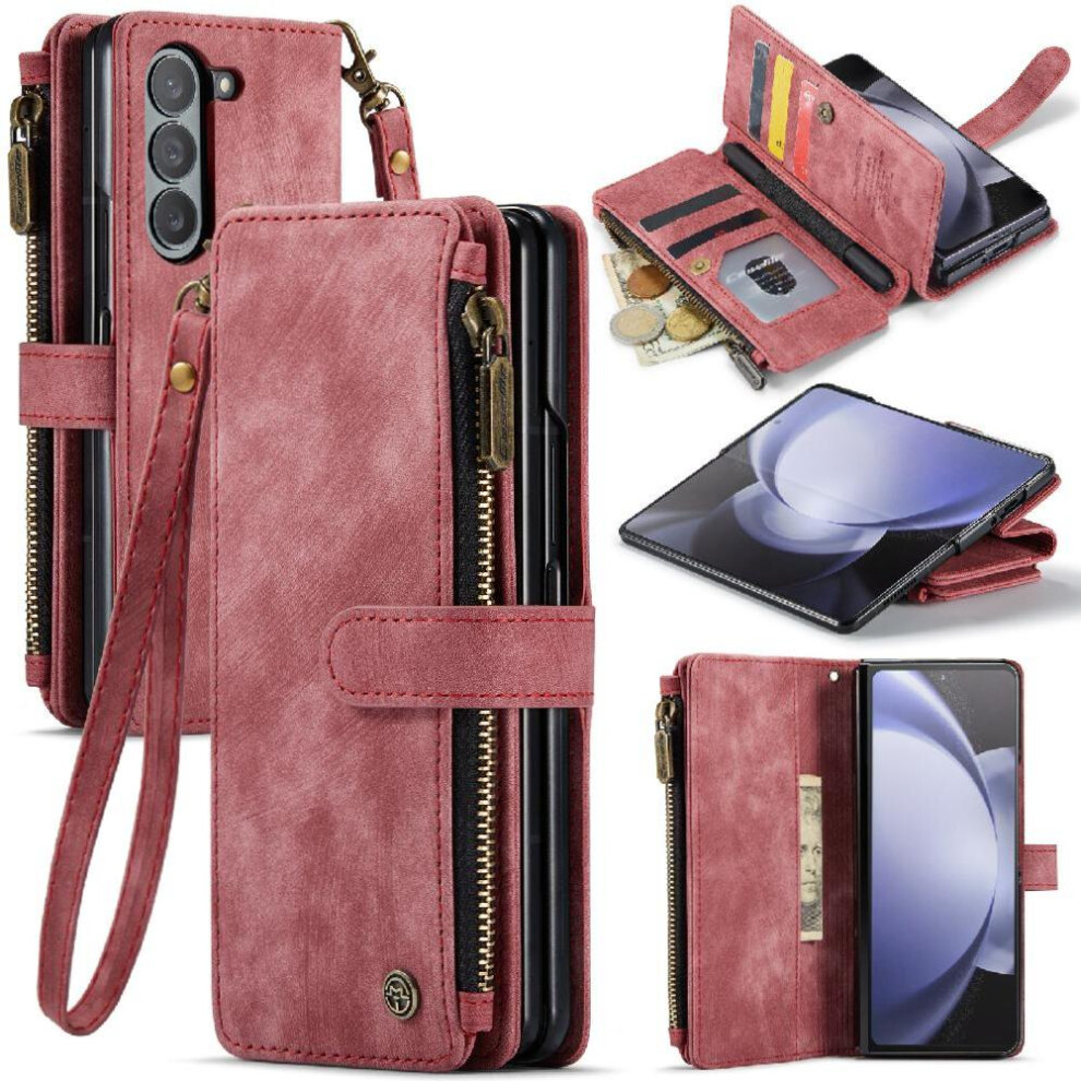 (Red) Flip Case For Samsung Galaxy Z Fold5 Drivers License Card Slots Drivers License Card Slots With Card Holder Red 764549468973
