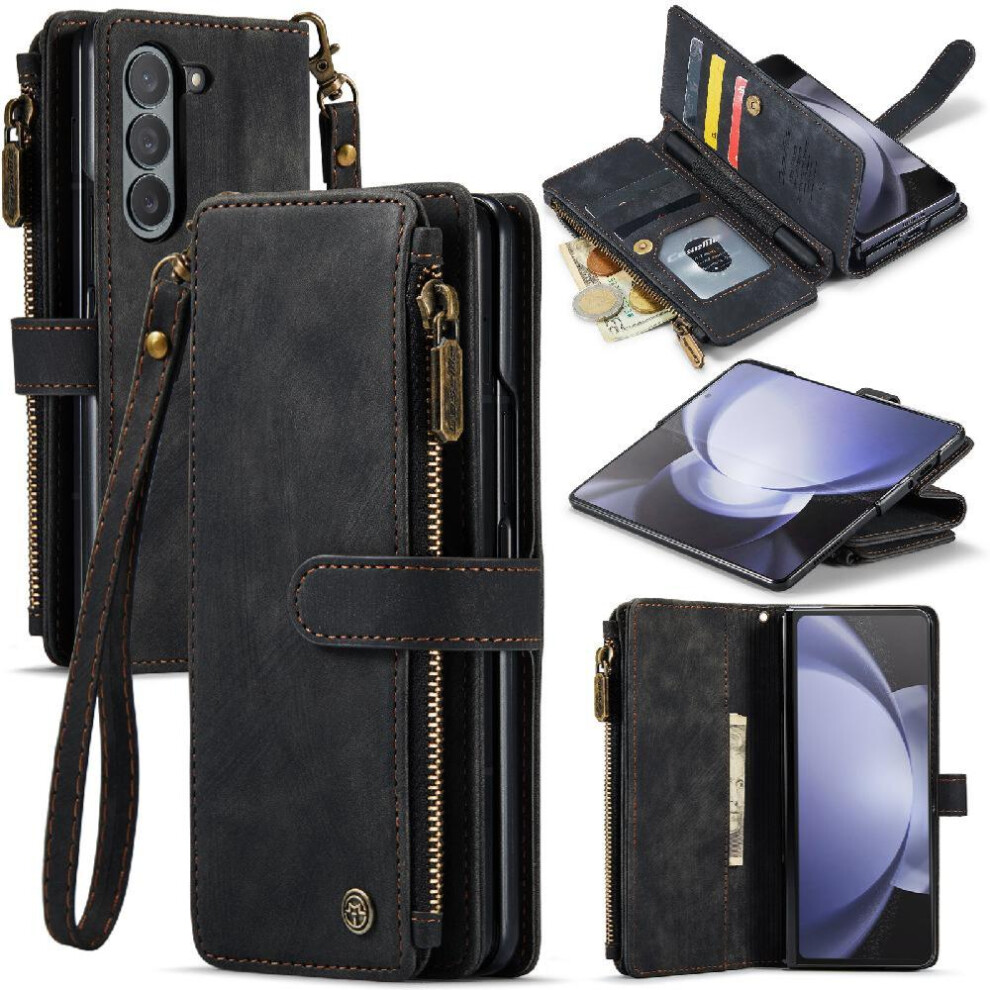 (Black) Flip Case For Samsung Galaxy Z Fold5 Drivers License Card Slots Drivers License Card Slots With Card Holder Black 764549468997