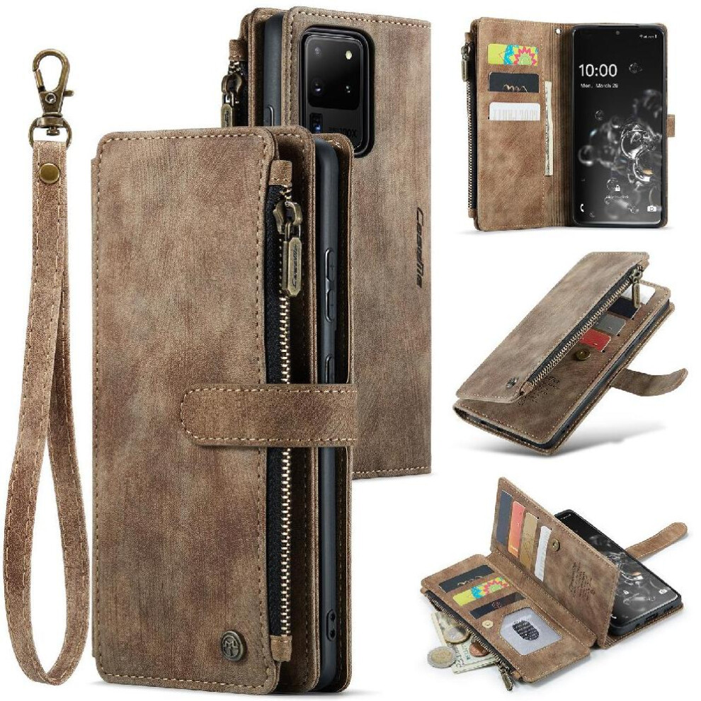 (Brown) Flip Case For Samsung Galaxy S20 Ultra 5G Drivers License Card Slots With Card Holder Drivers License Card Slots Brown 764549469345