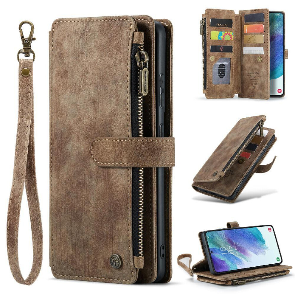 (Brown) Flip Case For Samsung Galaxy S21 Fe 5G Drivers License Card Slots With Card Holder Drivers License Card Slots Brown 764549469468