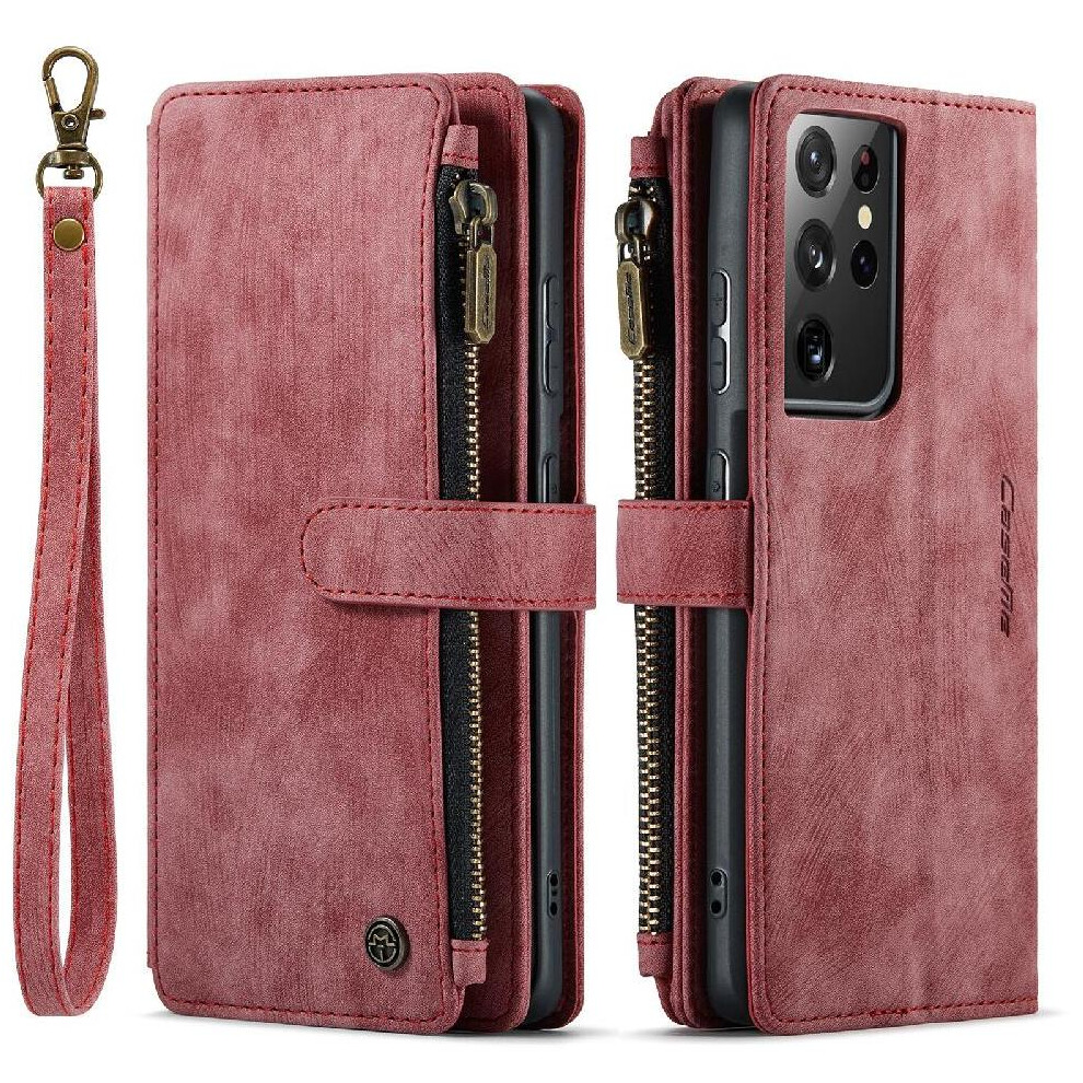 (Red) Flip Case For Samsung Galaxy S21 Ultra 5G Drivers License Card Slots Drivers License Card Slots With Card Holder Red 764549469499
