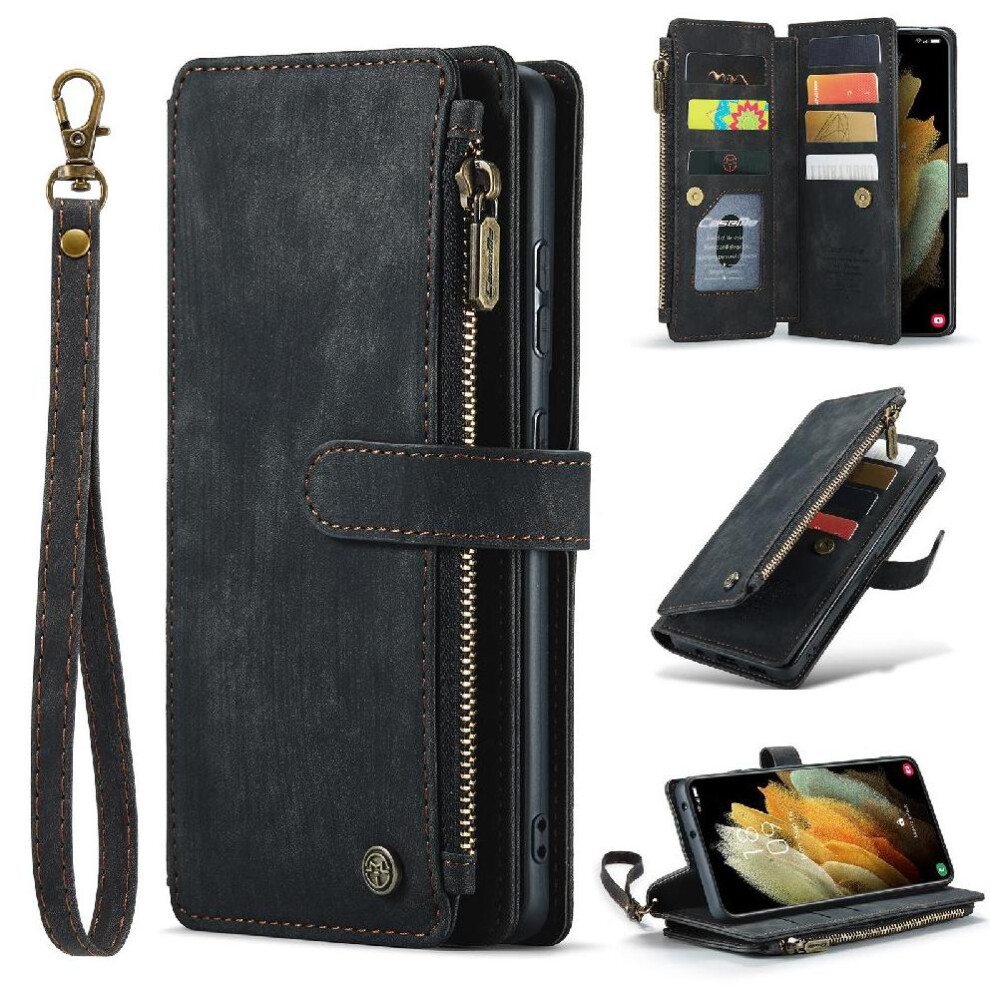 (Black) Flip Case For Samsung Galaxy S21 Ultra 5G Drivers License Card Slots Drivers License Card Slots With Card Holder Black 764549469512