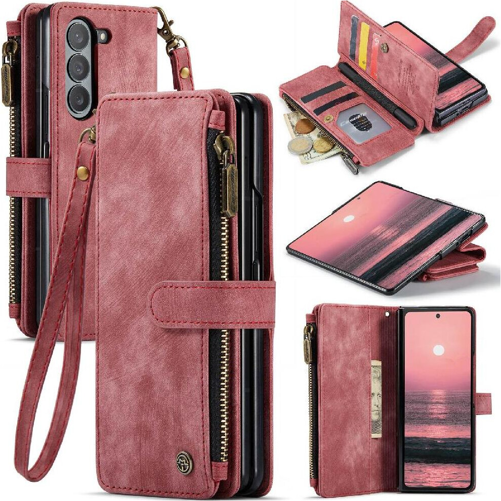 (Red) Flip Case For Samsung Galaxy Z Fold6 With Card Holder Drivers License Card Slots Drivers License Card Slots Red 764549469611