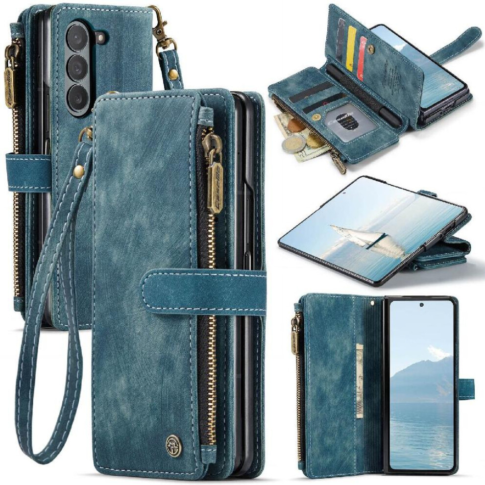 (Blue) Flip Case For Samsung Galaxy Z Fold6 With Card Holder Drivers License Card Slots Drivers License Card Slots Blue 764549469642