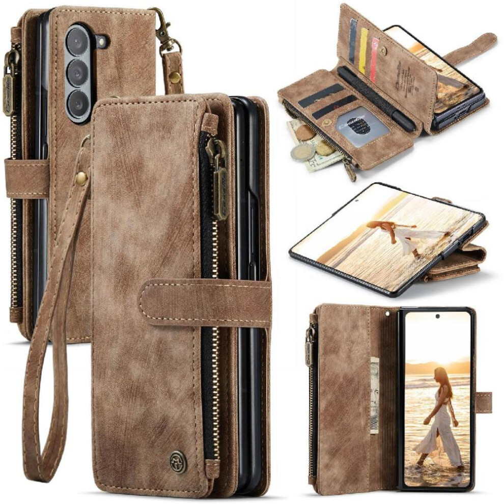 (Brown) Flip Case For Samsung Galaxy Z Fold6 With Card Holder Drivers License Card Slots Drivers License Card Slots Brown 764549469628