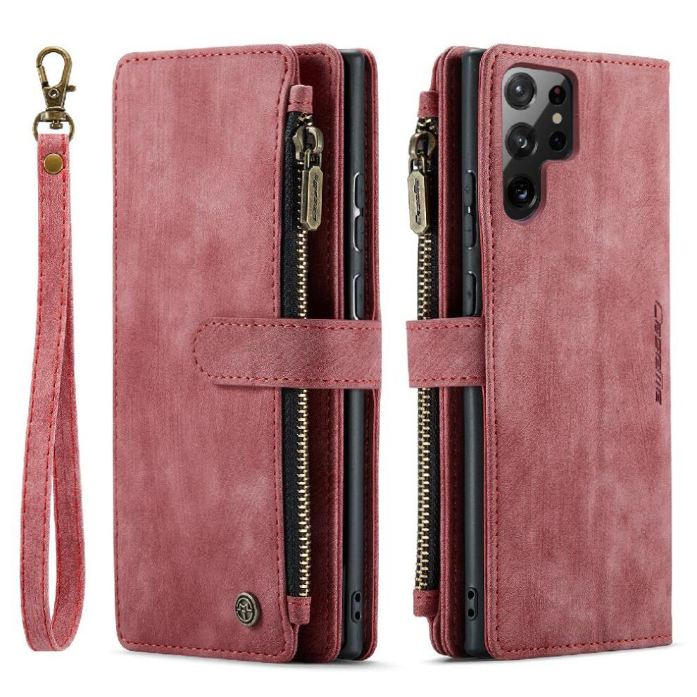 (Red) Flip Case For Samsung Galaxy S22 Ultra 5G Drivers License Card Slots Drivers License Card Slots With Card Holder Red 764549469659