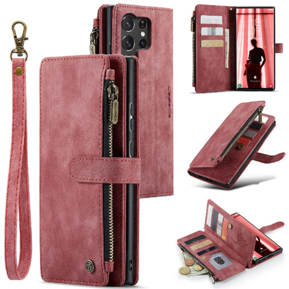 (Red) Flip Case For Samsung Galaxy S23 Ultra 5G Drivers License Card Slots With Card Holder Drivers License Card Slots Red 764549469697