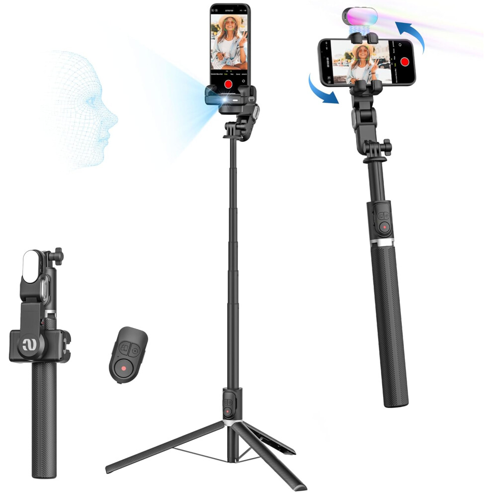 (Smart M2Pro, Black) Auto Face Tracking Tripod 360 Rotation for iPhone Android,Phone Stand Follow You for Video Recording,Selfie Stick Tripod with RGB Light