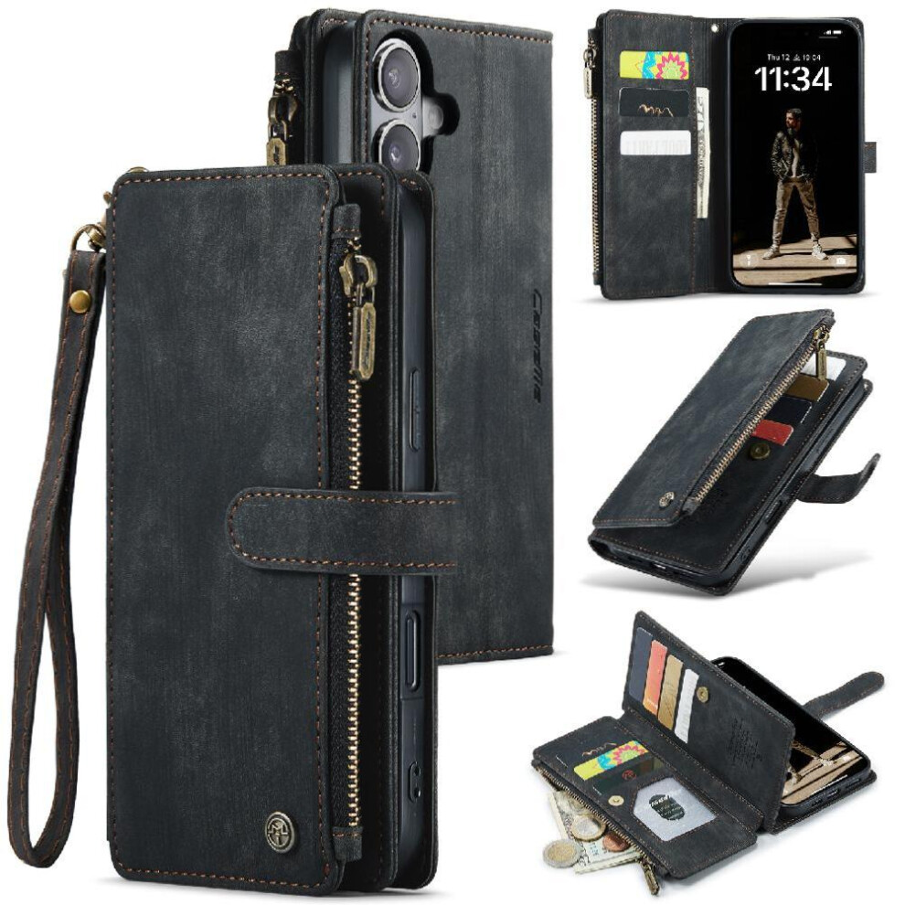 (Black) Flip Case For Iphone 16Plus Drivers License Card Slots Drivers License Card Slots With Card Holder Black 764549470044