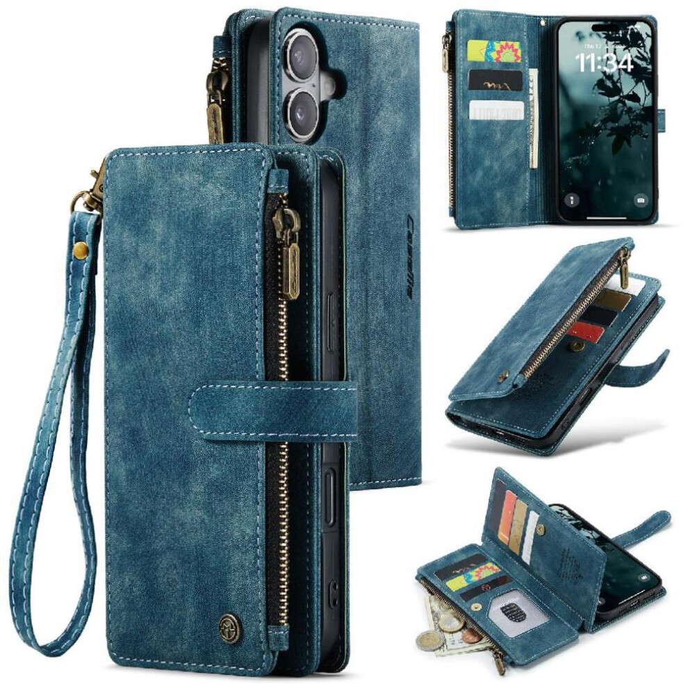 (Blue) Flip Case For Iphone 16Plus Drivers License Card Slots Drivers License Card Slots With Card Holder Blue 764549470051
