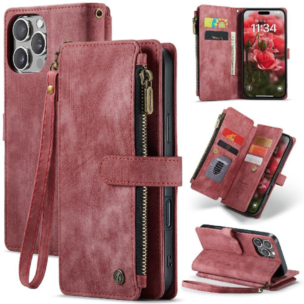 (Red) Flip Case For Iphone 16Pro Drivers License Card Slots With Card Holder Drivers License Card Slots Red 764549470068