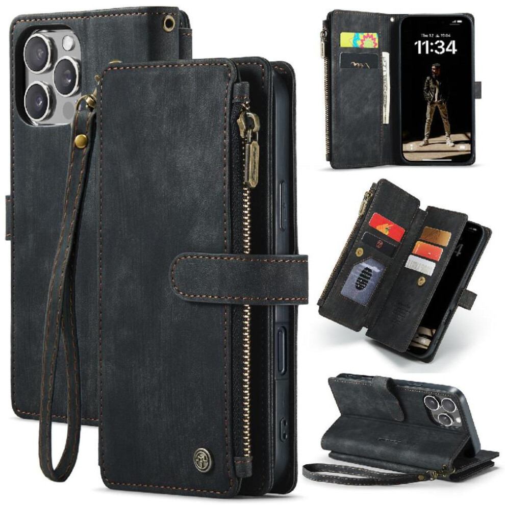 (Black) Flip Case For Iphone 16Pro Drivers License Card Slots With Card Holder Drivers License Card Slots Black 764549470082