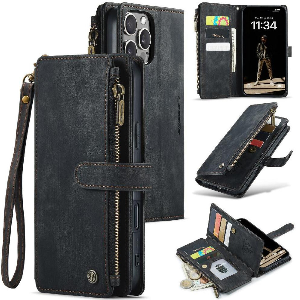 (Black) Flip Case For Iphone 16 Promax With Card Holder Drivers License Card Slots Drivers License Card Slots Black 764549470129