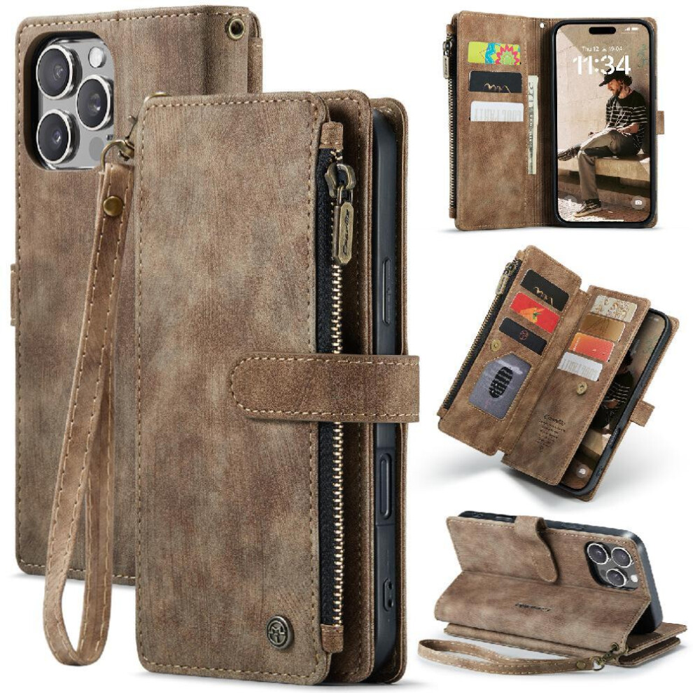 (Brown) Flip Case For Iphone 16 Promax With Card Holder Drivers License Card Slots Drivers License Card Slots Brown 764549470112