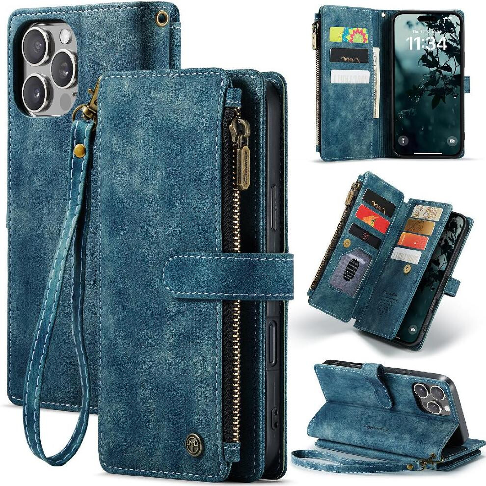 (Blue) Flip Case For Iphone 16 Promax With Card Holder Drivers License Card Slots Drivers License Card Slots Blue 764549470136