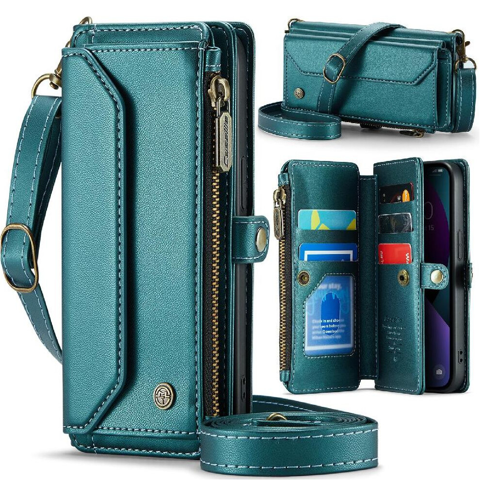 (Green) Crossbody Flip Case For Iphone 14Plus Zipper Bills Slot Case Wallet Rfid Blocking Card Holder Green 764549470334