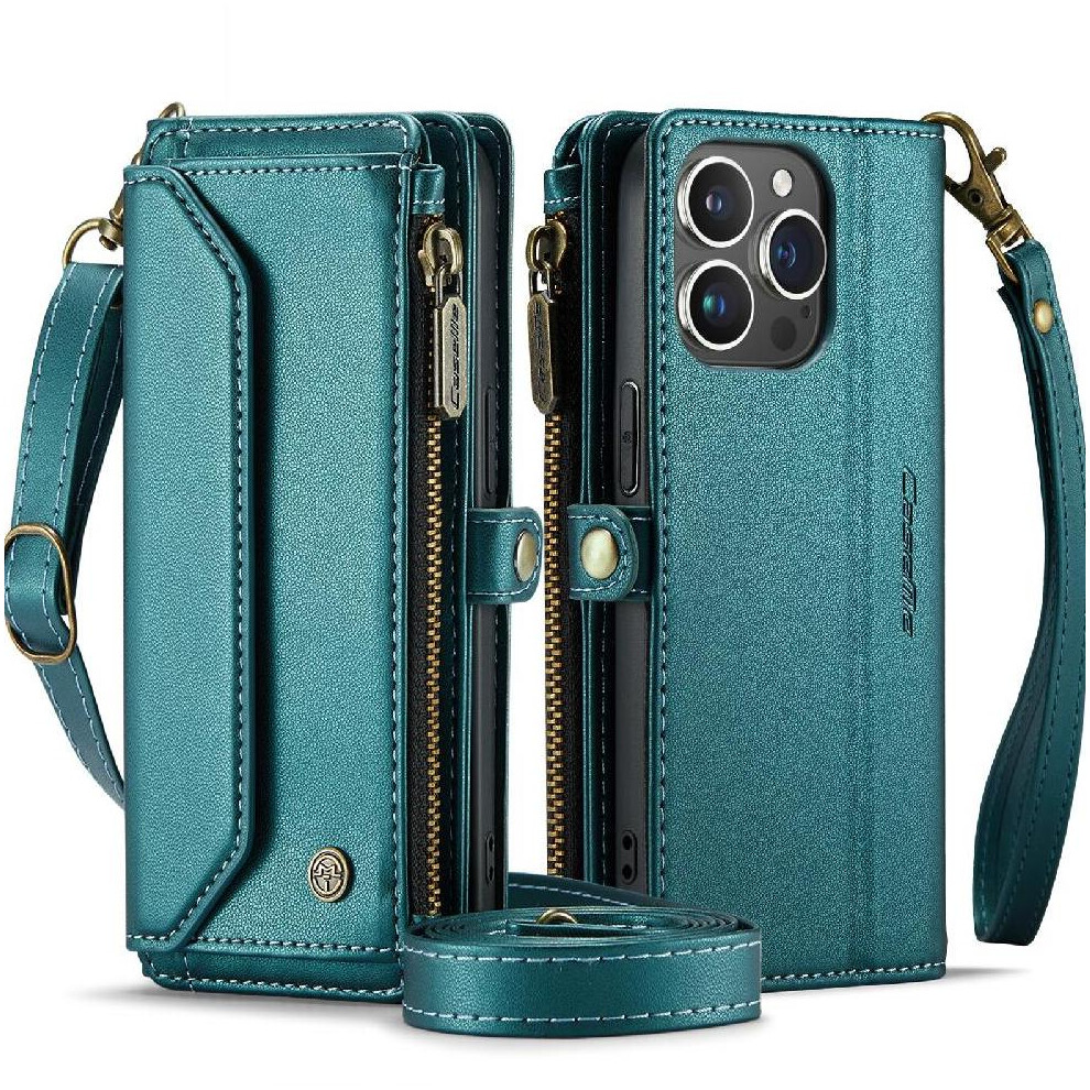 (Green) Crossbody Flip Case For Iphone 13Pro Rfid Blocking Case Wallet Zipper Bills Slot Card Holder Green 764549470433