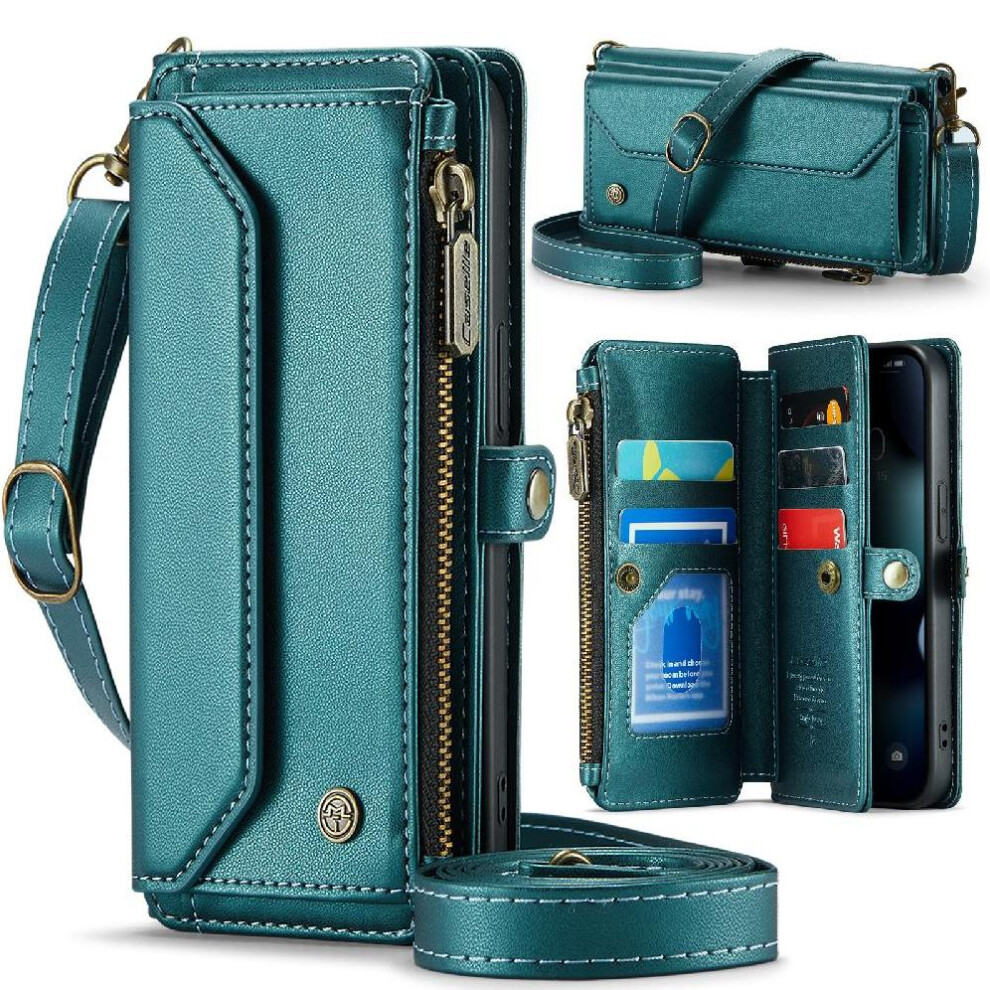 (Green) Crossbody Flip Case For Iphone 13Mini Rfid Blocking Card Holder Case Wallet Zipper Bills Slot Green 764549470532