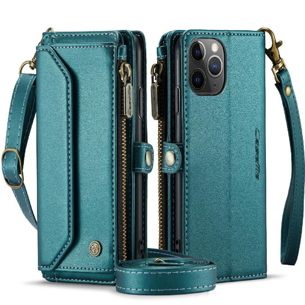 (Green) Crossbody Case For Iphone 11Pro Zipper Bills Slot Case Wallet Rfid Blocking Card Holder Green 764549470730