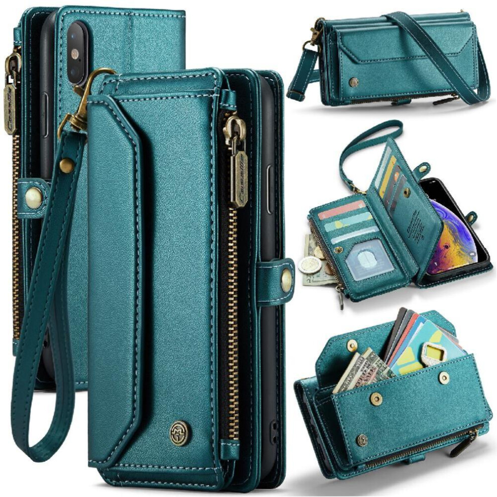(Green) Crossbody Case For Iphone Xsmax Case Wallet Zipper Bills Slot Rfid Blocking Card Holder Green 764549470938