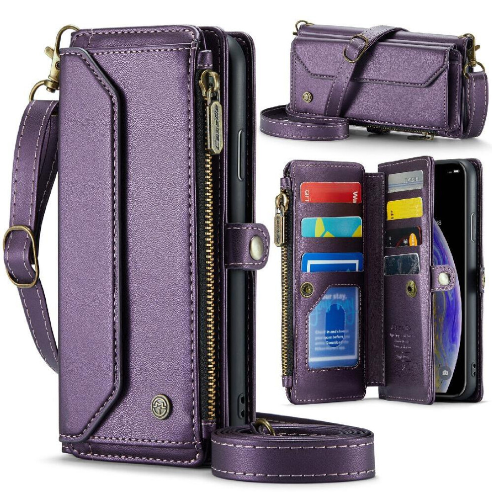 (Purple) Crossbody Case For Iphone Xsmax Case Wallet Zipper Bills Slot Rfid Blocking Card Holder Purple 764549470907