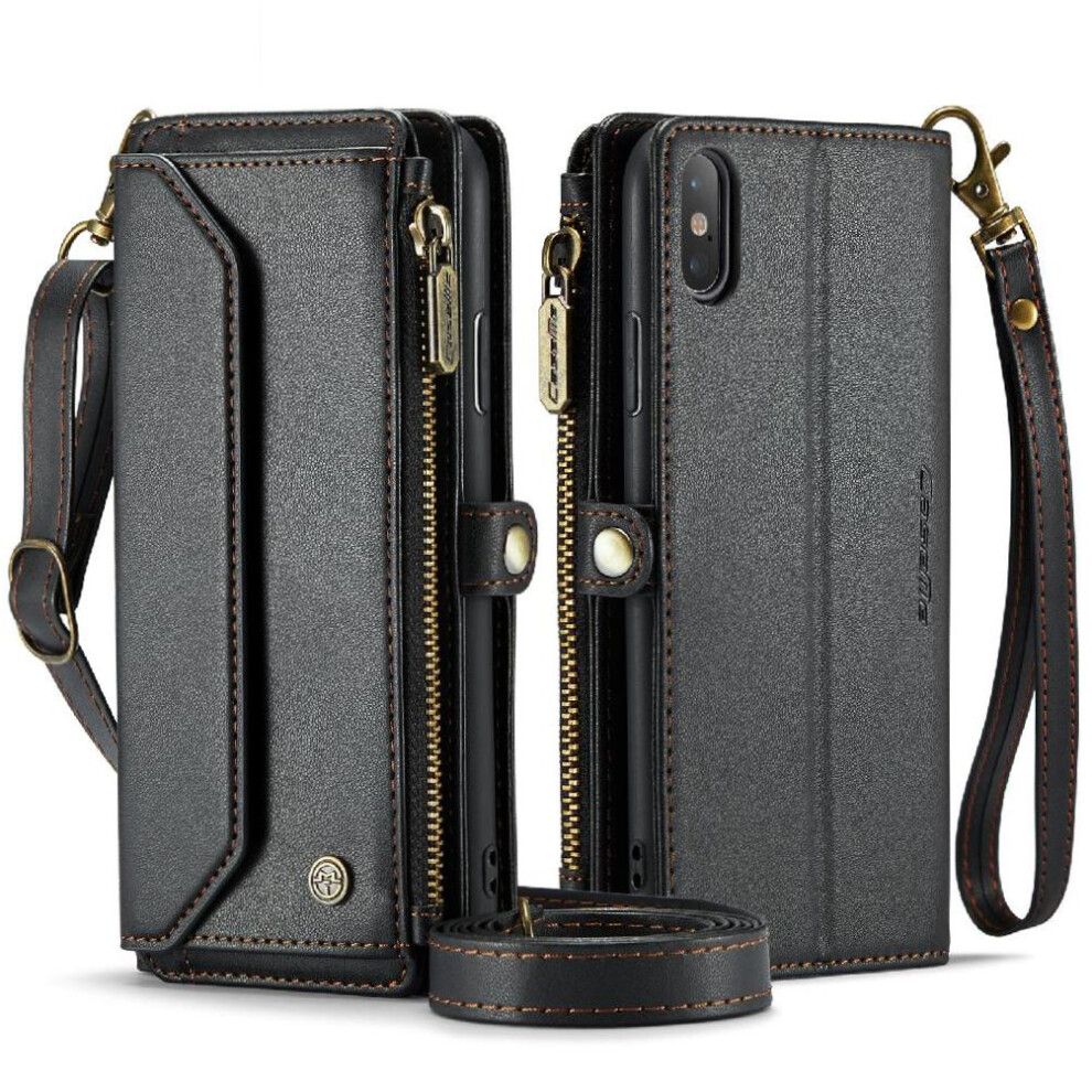 (Black) Crossbody Case For Iphone Xsmax Case Wallet Zipper Bills Slot Rfid Blocking Card Holder Black 764549470891
