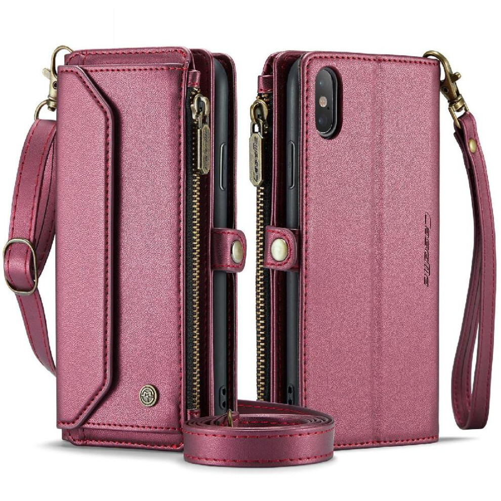 (Red) Crossbody Case For Iphone Xsmax Case Wallet Zipper Bills Slot Rfid Blocking Card Holder Red 764549470914