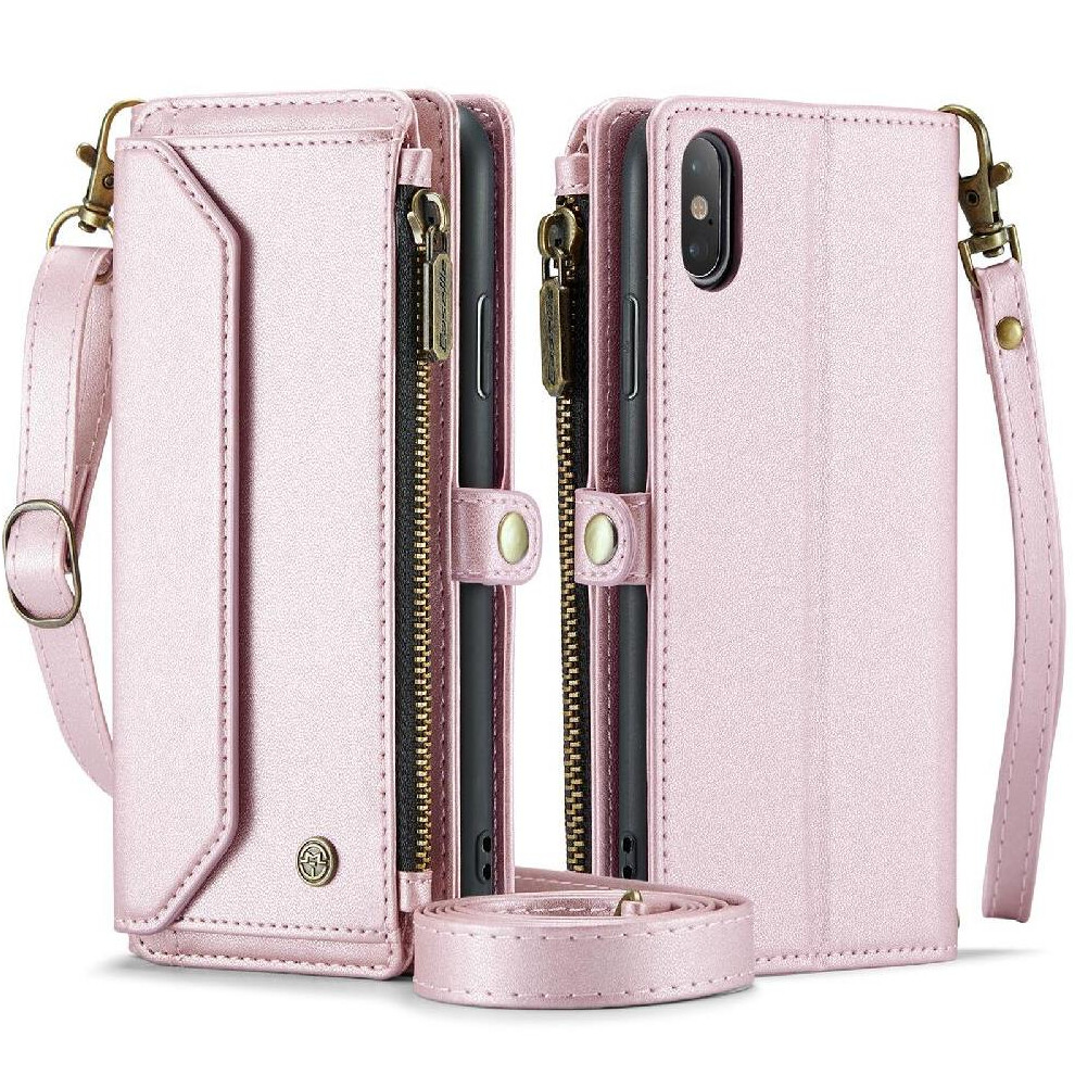 (Pink) Crossbody Case For Iphone Xsmax Case Wallet Zipper Bills Slot Rfid Blocking Card Holder Pink 764549470921