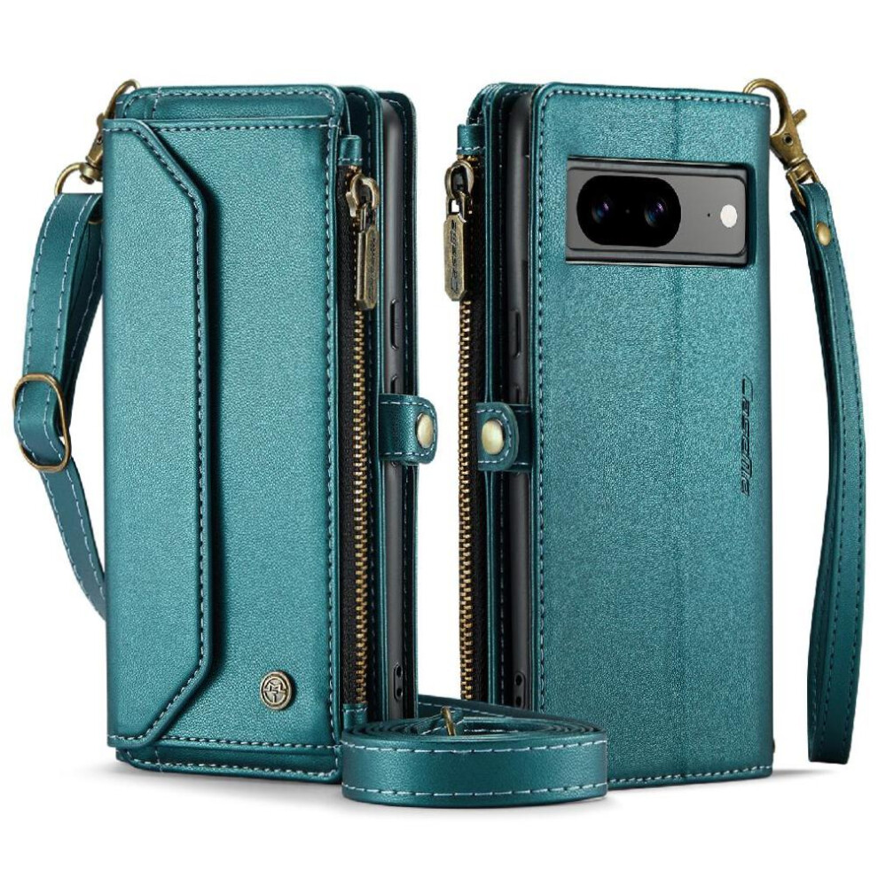 (Green) Crossbody Flip Case For Google Pixel8 Zipper Bills Slot Card Holder Rfid Blocking Case Wallet Green 764549471089