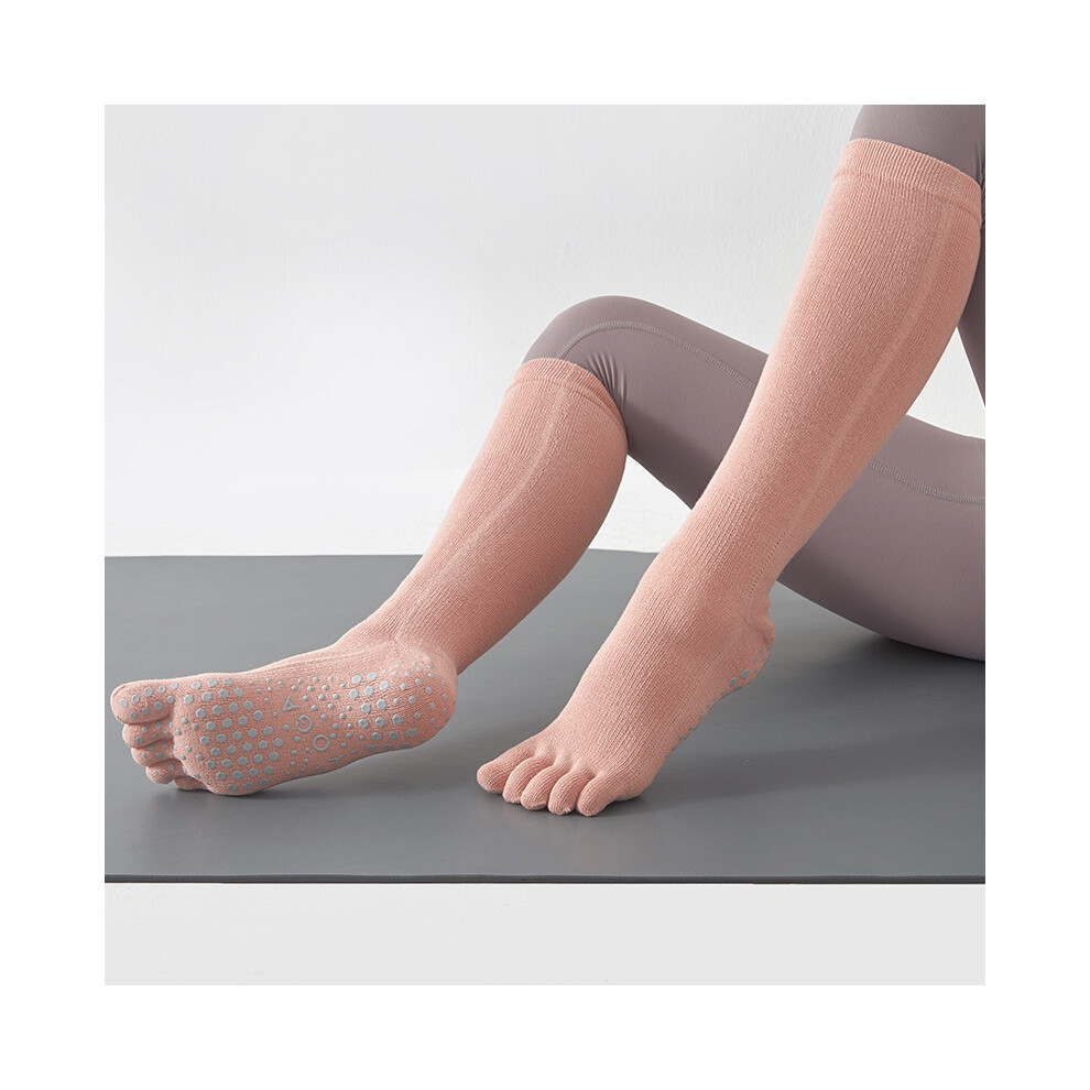 (pink) Pilates Socks for Women with Non Slip Grippers, Yoga Crew Socks for Barre Hospital Sticky Slipper Socks