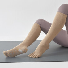 (khaki) Pilates Socks for Women with Non Slip Grippers, Yoga Crew Socks for Barre Hospital Sticky Slipper Socks