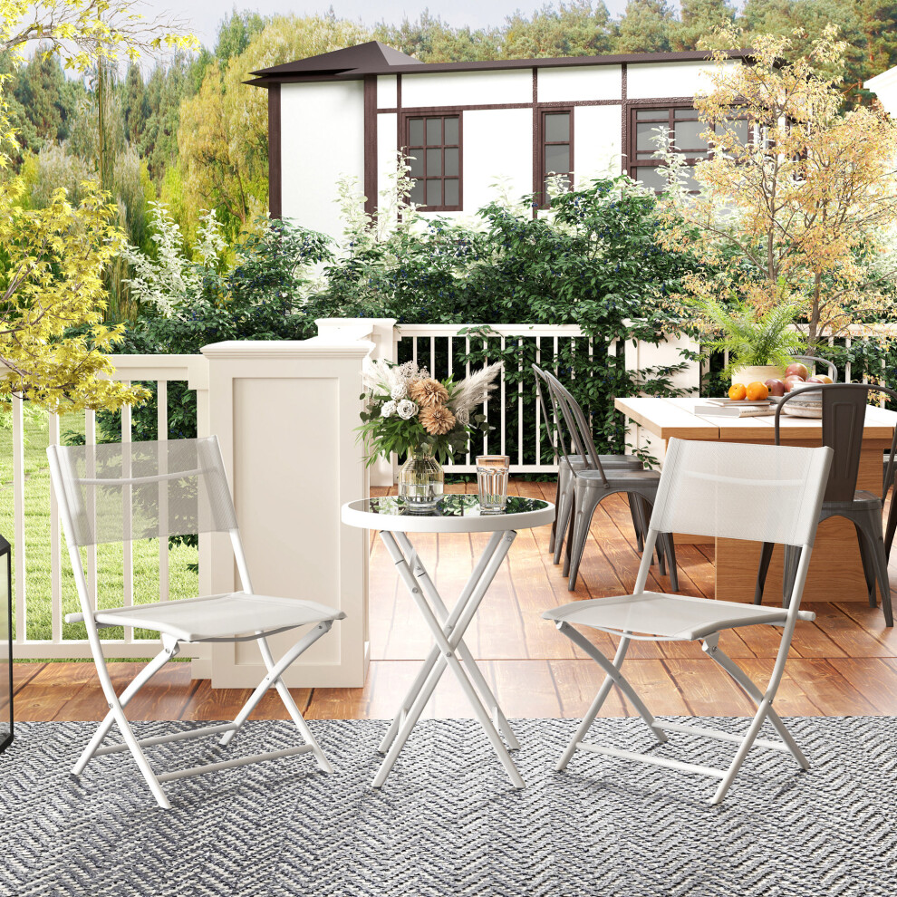 Outsunny 3 Pieces Outdoor Bistro Set, Glass Top Table And Chairs, White