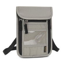 (Light Gray) Travel Passport Wallet Rfid Passport Holder Neck Pouch With Adjustable Strap